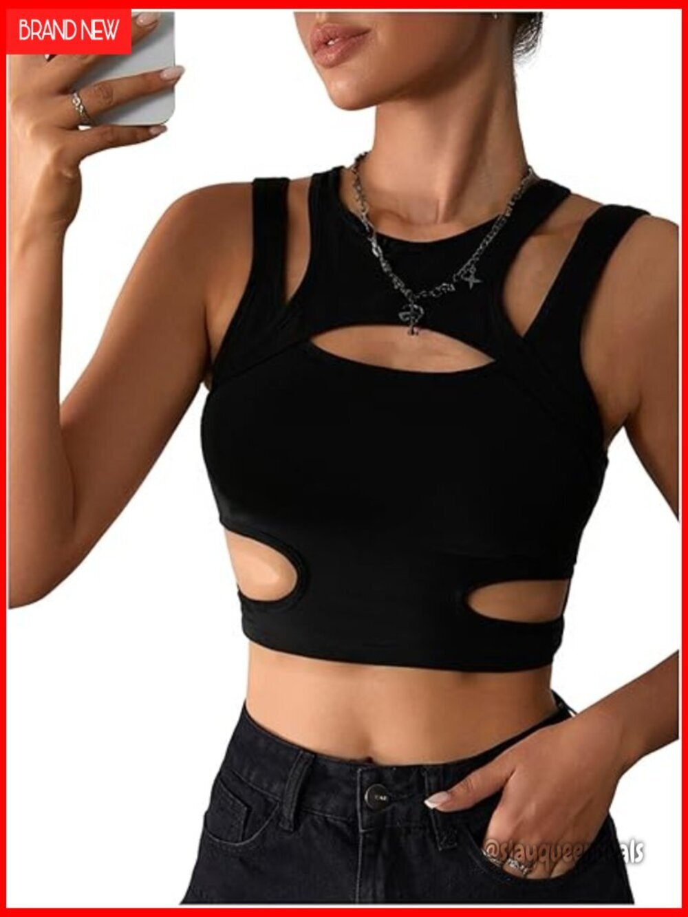 Cut Out Gothic Tank Top Sexy Crop Top Rave Outfit Slim Fit